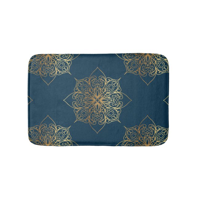 Gold Mandala Damask Pattern Bathroom Mat (Front)
