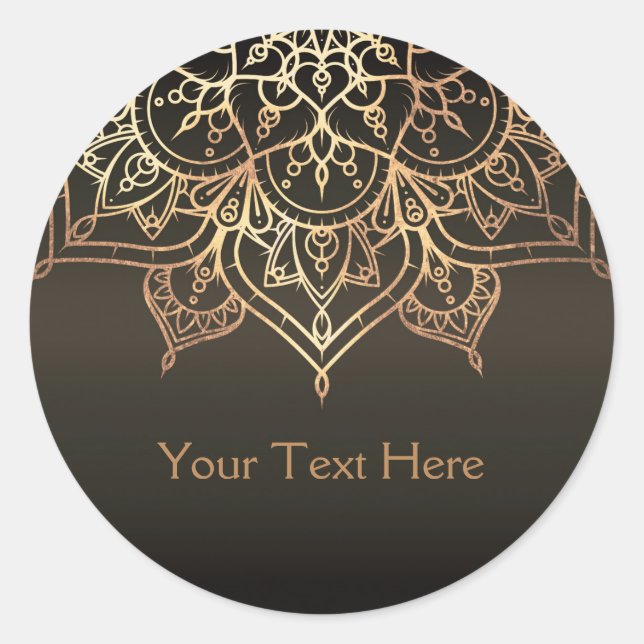 Gold Mandala Earthy Brown Bronze Modern Favor Classic Round Sticker (Front)