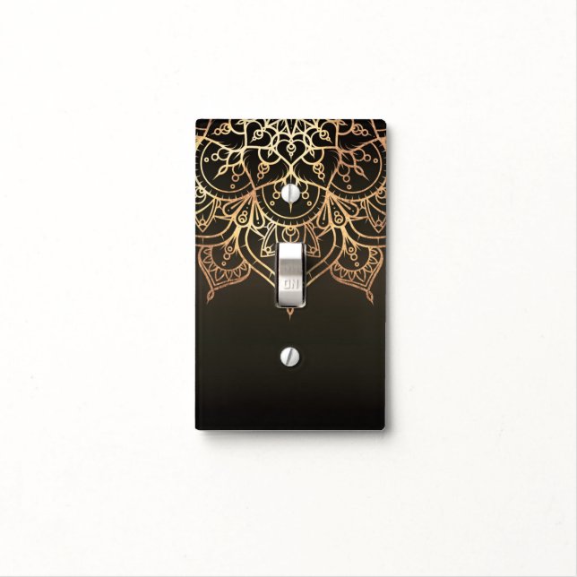 Gold Mandala Earthy Brown Bronze Modern Glam Light Switch Cover (In Situ)