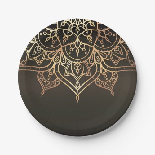 Gold Mandala Earthy Brown Bronze Modern Glam Party Paper Plates