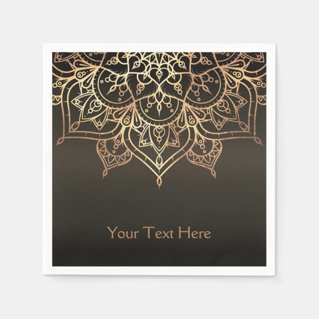Gold Mandala  Earthy Brown Bronze Modern Party Napkins (Front)