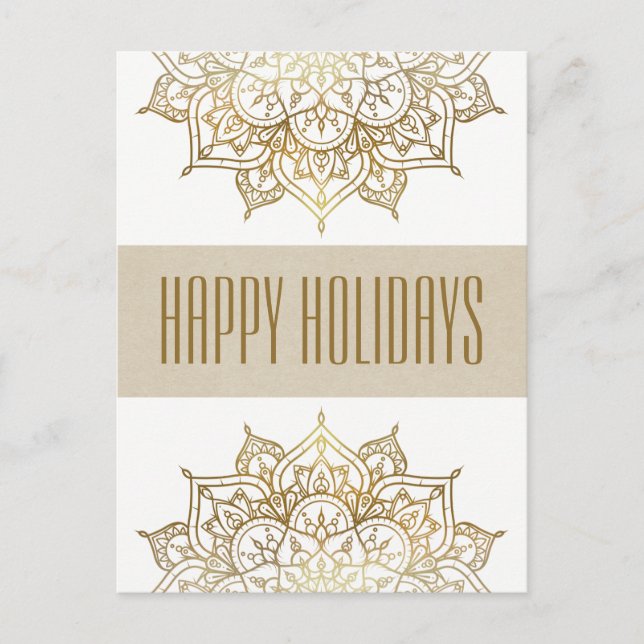 Gold Mandala Elegant Chic Glam Holiday Greetings Postcard (Front)