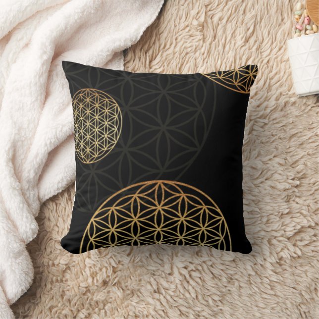 Gold Mandala Flower of life Meditation Throw Pillow (Blanket)