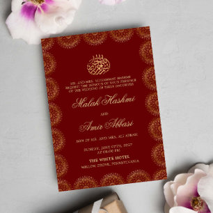 Gold Mandala Frame Red Islamic Muslim wedding Invitation