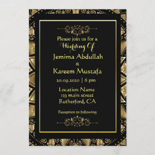 Gold Mandala In Black Background Wedding Invitation