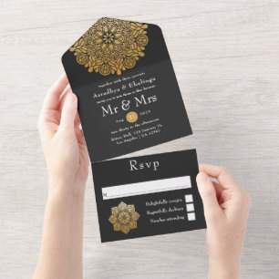 Gold Mandala Indian Wedding All In One Invitation