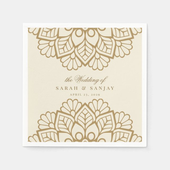 Gold Mandala Indian Wedding or Sangeet Napkins (Front)