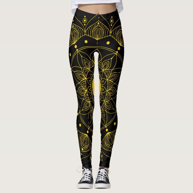 Gold Mandala, LineArt Leggings (Front)