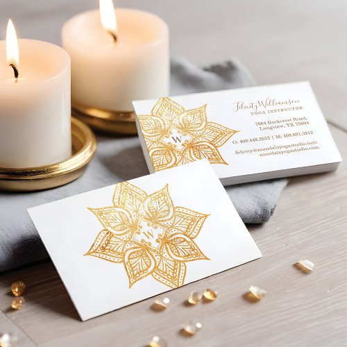 Gold Mandala Lotus Flower Monogram Business Card