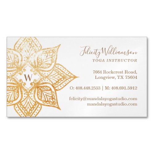 Gold Mandala Lotus Flower Monogram Business Card Magnet