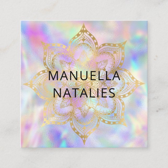 Gold Mandala Lotus Pastel Gradient yoga instructor Square Business Card (Front)