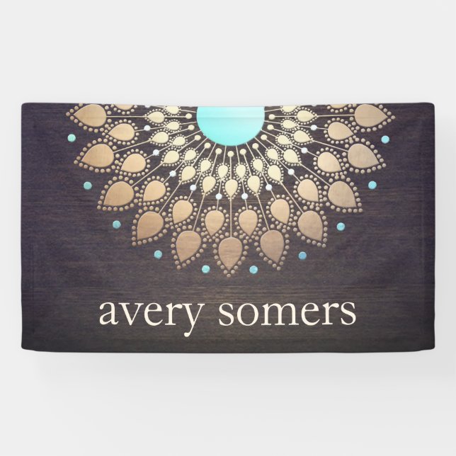 Gold Mandala Lotus Wood Banner (Horizontal)