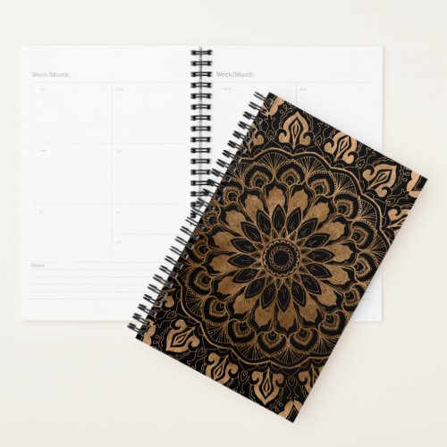 Gold Mandala Medallion on Custom Color Black Gold Planner