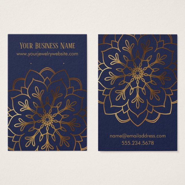 Gold Mandala & Navy Earring Holder Display Cards (Front & Back)