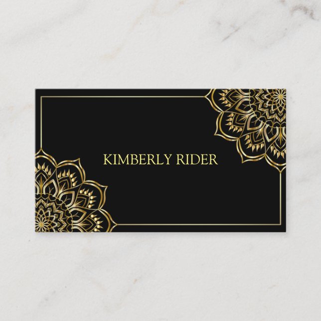 Gold Mandala On Black Business Card (Front)