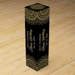 Gold Mandala on Black Damasks Background Wine Box