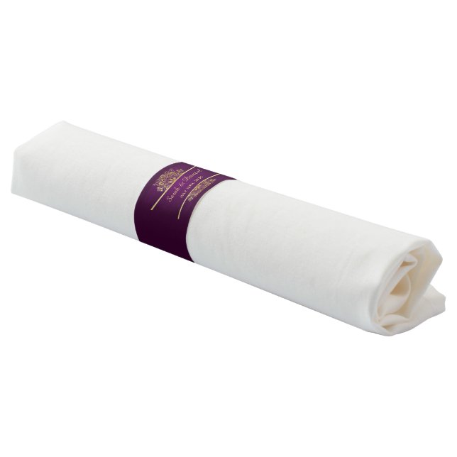 Gold Mandala on Eggplant Purple Elegant Wedding Na Napkin Bands (Angled)