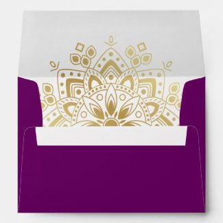 Gold Mandala on Eggplant Purple Plum Envelope