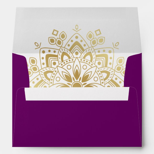 Gold Mandala on Eggplant Purple Plum Envelope (Back (Bottom))