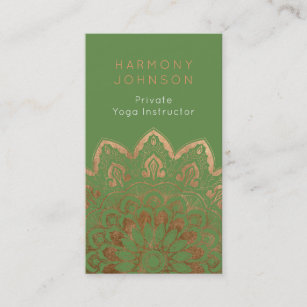 Gold Mandala on Green Yoga Business Card