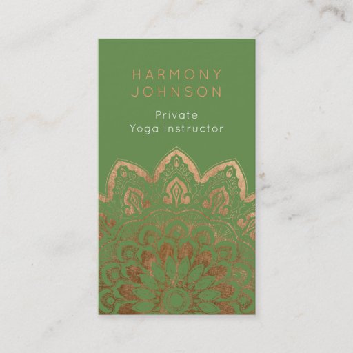 Customizable Gold Mandala on Green Yoga Business Card