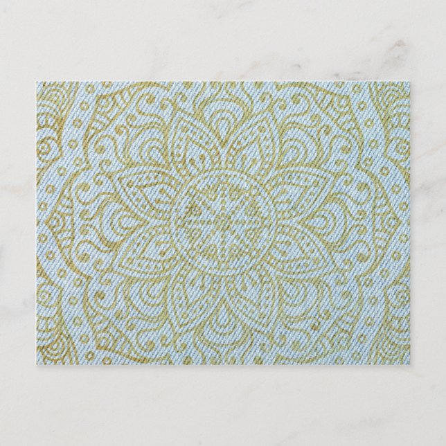 Gold Mandala on Light Blue Jeans Postcard (Front)