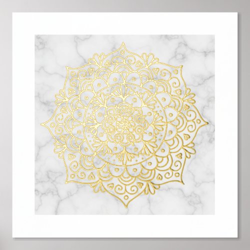 Gold Mandala on Marble Foil Art Print