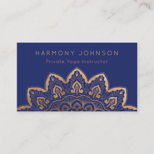 Gold Mandala on Navy Blue Yoga Business Card