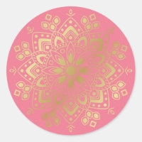 Gold Mandala on Pink Vintage Envelope Seal Sticker