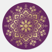 Gold Mandala on Purple Envelope Seals Stickers