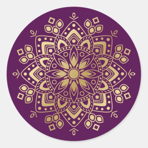 Gold Mandala on Purple Envelope Seals Stickers