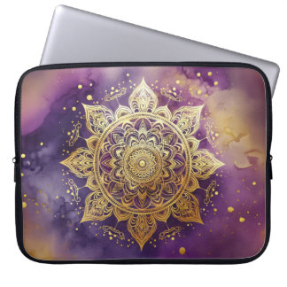 Gold Mandala on Purple Watercolor Laptop Sleeve