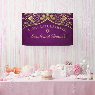 Gold Mandala on Purple Wedding Congratulations Banner