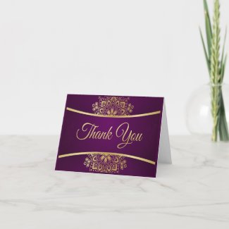 Gold Mandala on Purple Wedding Thank You Card