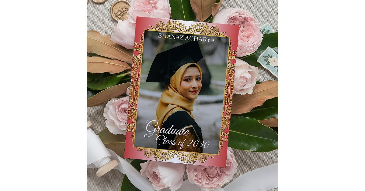 Gold Mandala On Red Graduation Announcement | Zazzle