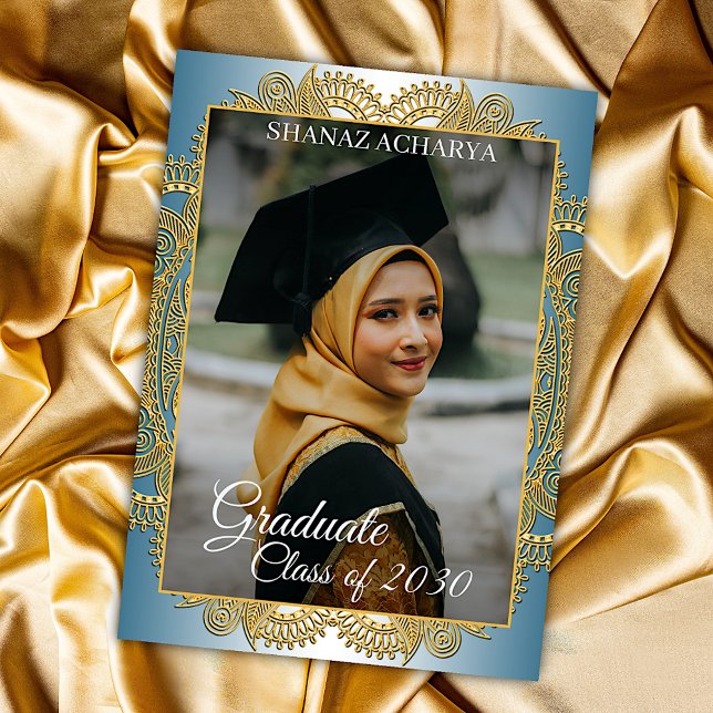Gold Mandala On Teal Blue Graduation Announcement (Creator Uploaded)