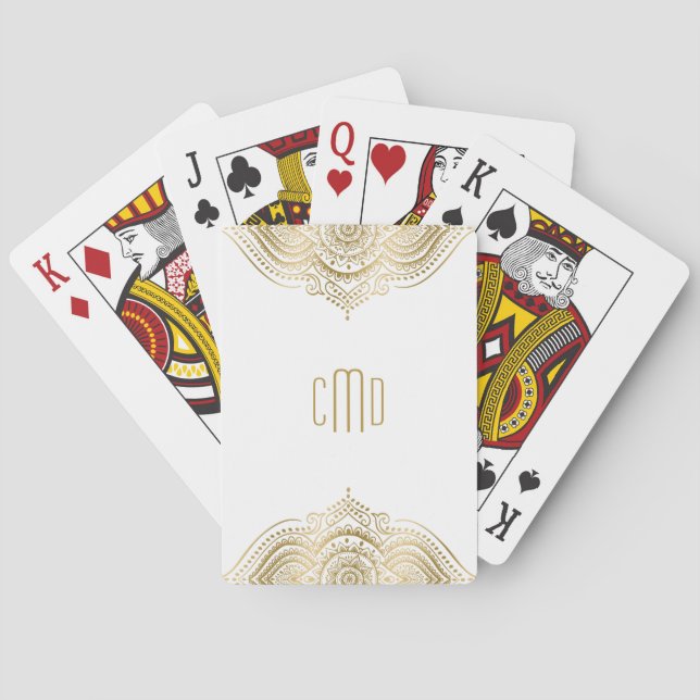 Gold mandala on white poker cards (Back)