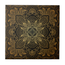 Gold Mandala Ornament Ceramic Tile