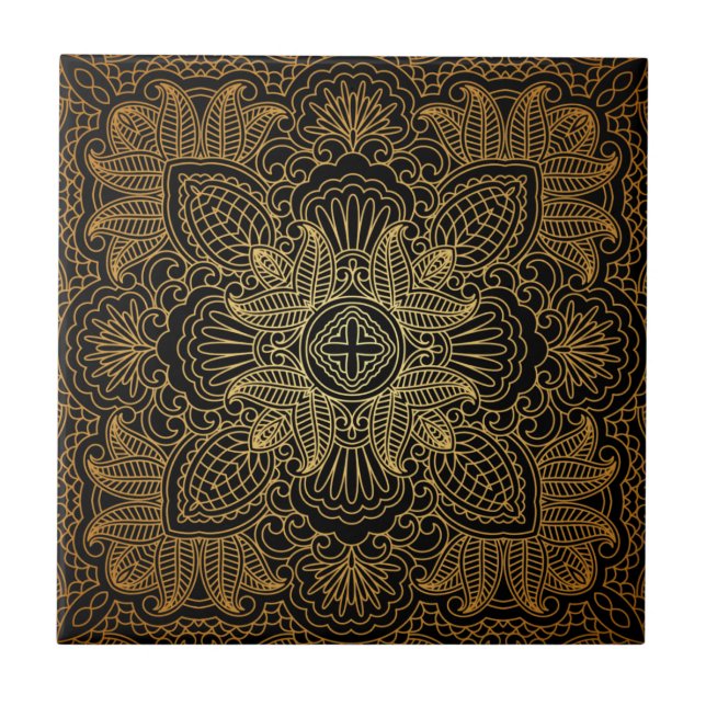 Gold Mandala Ornament Ceramic Tile (Front)