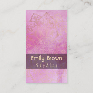 Gold Mandala Over Textured Deep Pink Watercolor 5 Business Card