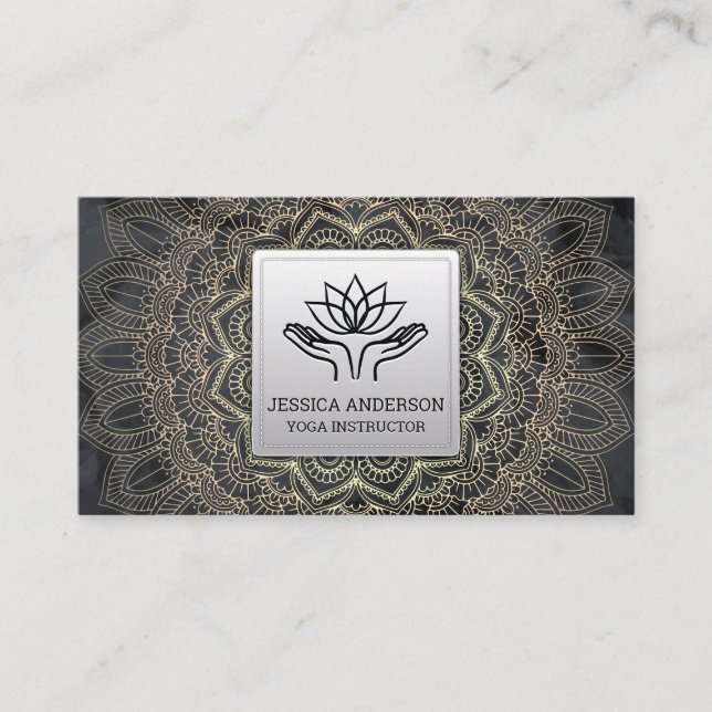 Gold Mandala Pattern | Healing Lotus Hands Business Card (Front)