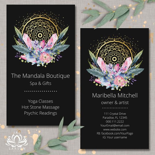Gold Mandala Pink Crystals Psychic Spa Spiritual  Business Card