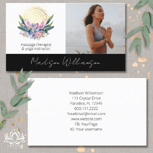 Gold Mandala Pink Crystals Psychic Spiritual Photo Business Card