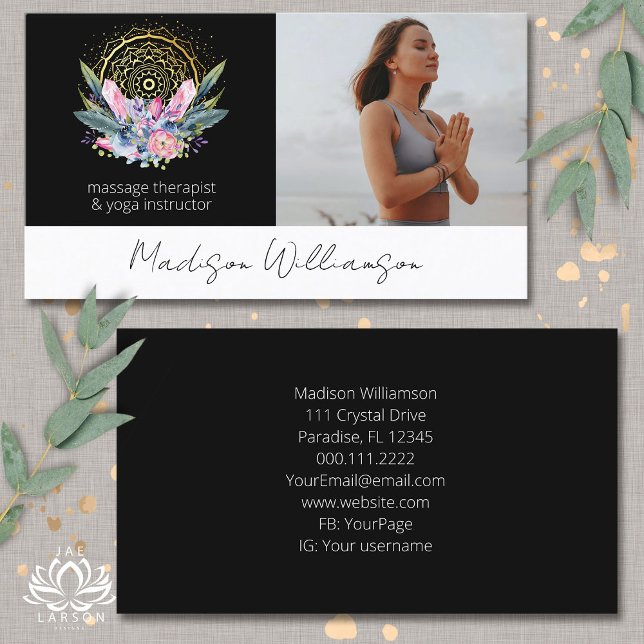 Gold Mandala Pink Crystals Psychic Spiritual Photo Business Card (Creator Uploaded)