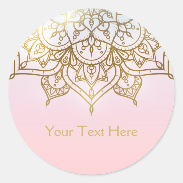 Gold Mandala Pink Peach Chic Modern Glam Favor Classic Round Sticker (Front)