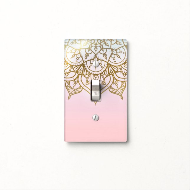 Gold Mandala Pink Peach Chic Modern Glam Light Switch Cover (In Situ)
