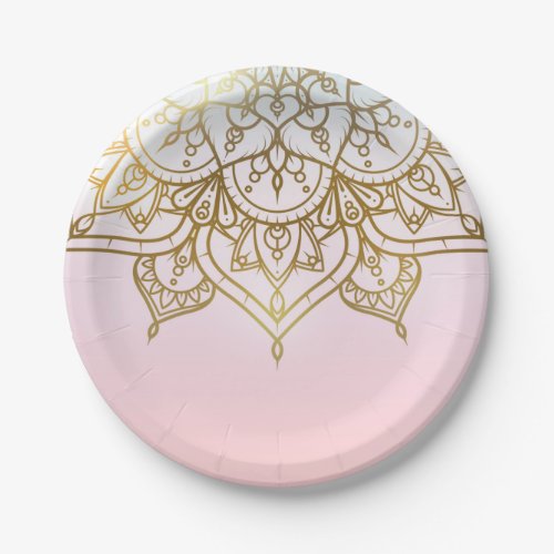 Gold Mandala Pink Peach Chic Modern Glam Party Paper Plates