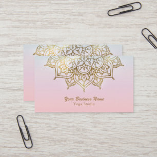 Gold Mandala Pink Peach Chic Modern Yoga Studio Business Card