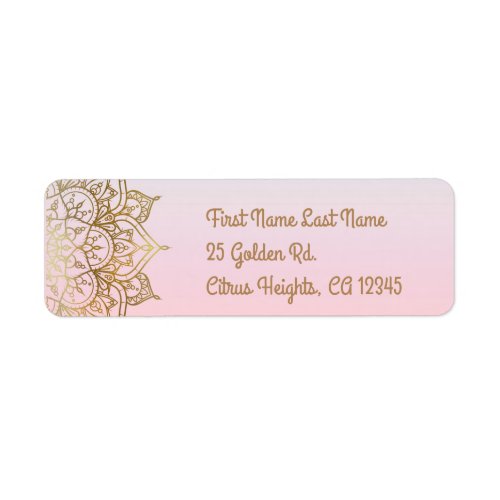 Gold Mandala Pink Peach Glam Modern Wedding Label