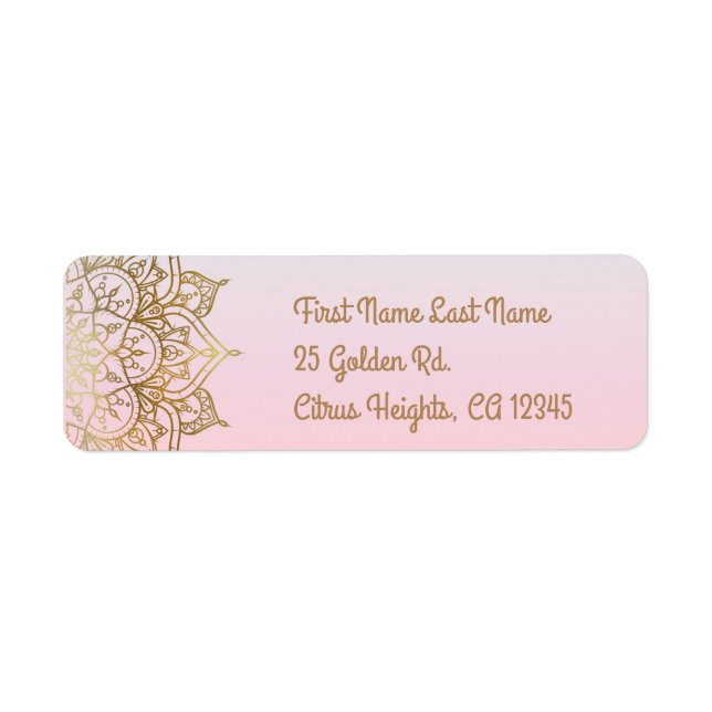 Gold Mandala Pink Peach Glam Modern Wedding Label (Front)